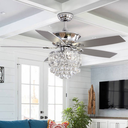 52 Inch Chandelier Ceiling Fan Light with 5 Blades and Remote Control, Chrome