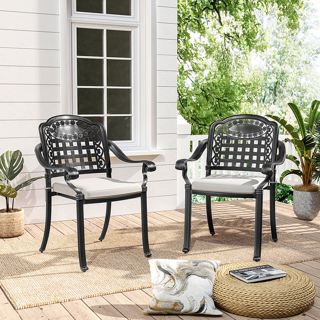 Black Set of 2 Outdoor Dining Chairs with Cushions 55 W x 89cm H