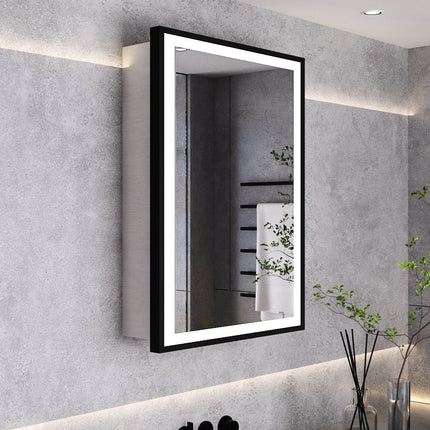 Black Frame LED Illuminated Bathroom Touch Sensor Mirror Cabinet 500mm x 700mm