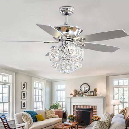 52 Inch Chandelier Ceiling Fan Light with 5 Blades and Remote Control, Chrome