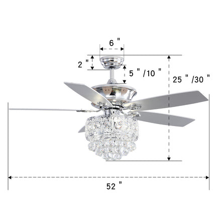 52 Inch Chandelier Ceiling Fan Light with 5 Blades and Remote Control, Chrome