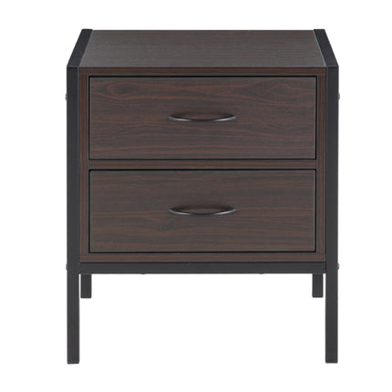 Dark Brown Retro Style Wooden Bedside Cabinet with 2 Drawers 50 cm H