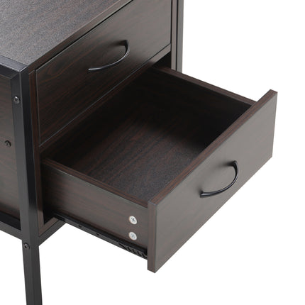 Dark Brown Retro Style Wooden Bedside Cabinet with 2 Drawers 50 cm H