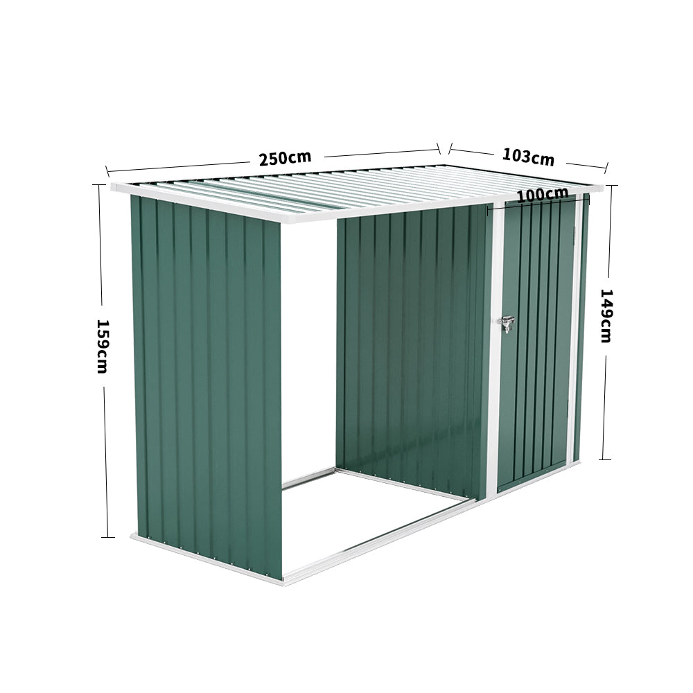 Green Log Stacking Rack and Steel Outdoor Garden Storage Shed