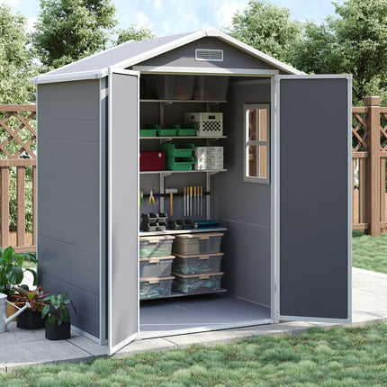 Grey Plastic Outdoor Garden Storage Shed with Deadbolt