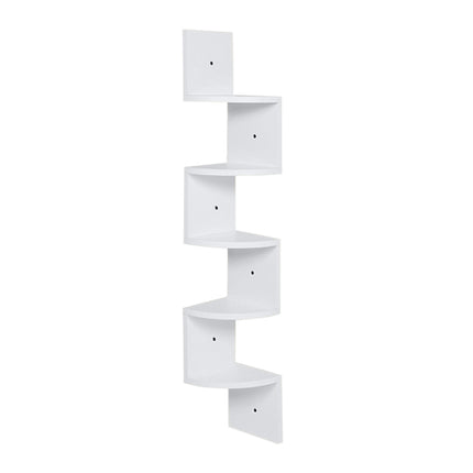 5 Tier White Wooden Zigzag Floating Corner Shelves 122cm High