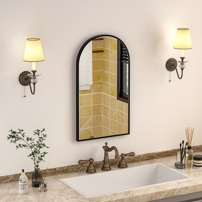 Arched Bathroom Wall Mirror Black Framed Vanity Mirror 40/50cm W
