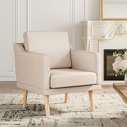 Beige Linen Upholstered Padded Armchair