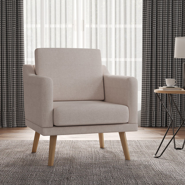 Beige Linen Upholstered Padded Armchair