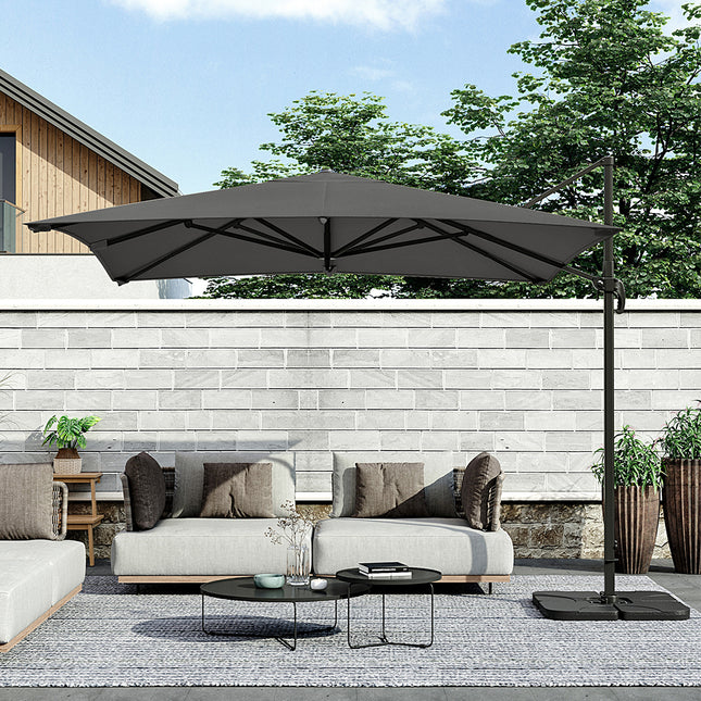 3M Large Square Canopy Rotating Outdoor Cantilever Parasol with Square Base