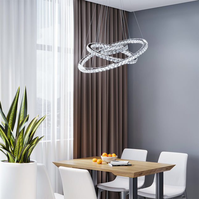 Modern 3-Tier Adjustable Crystal LED Pendant Light