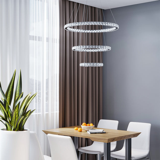 Modern 3-Tier Adjustable Crystal LED Pendant Light