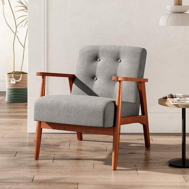 Solid Wooden Frame Upholstered Tufted Armchair