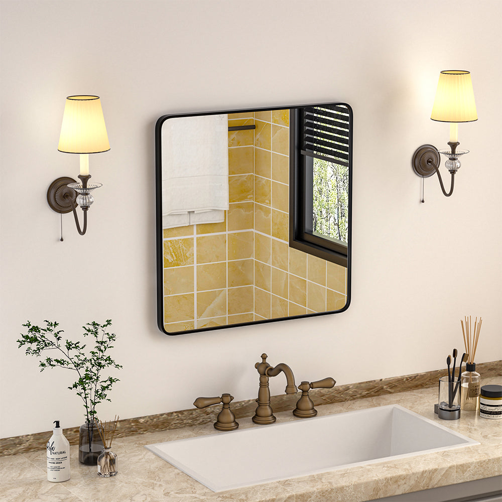 Square Bathroom Black Framed Vanity Mirror