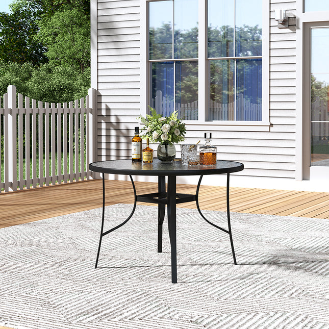 Garden Ripple Glass Round Table With Umbrella Hole Black 105cm