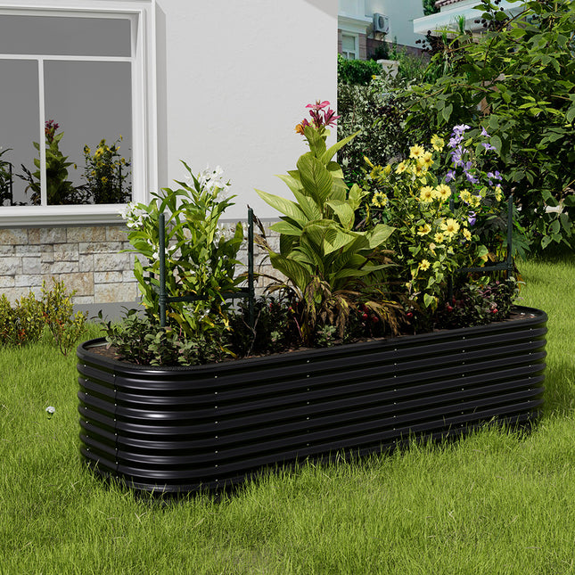240cm Anthracite Oval Shaped Galvanized Steel Raised Garden Bed