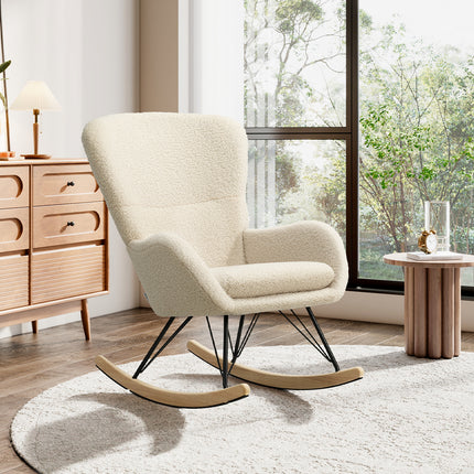 Beige Faux Wool Upholstered Rocking Chair