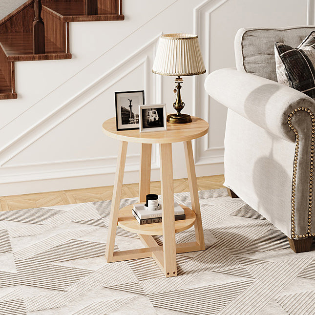 2-Tier Round Wooden Coffee Side Table