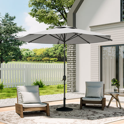 Patio Umbrella 3M Large Traditional Parasol with Resin Base Light Grey