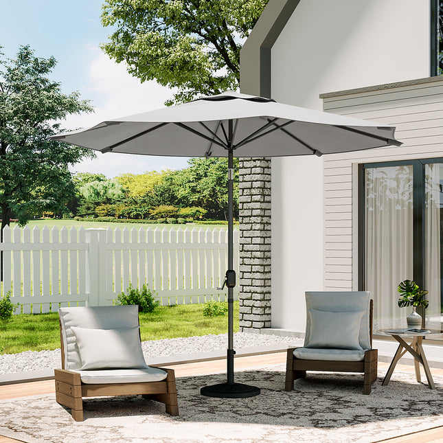 Patio Umbrella 3M Large Traditional Parasol with Resin Base Light Grey