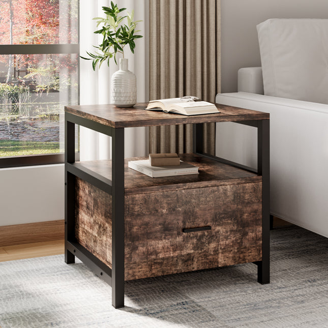 Brown 55cm industrial nightstand bedside table 1 drawer