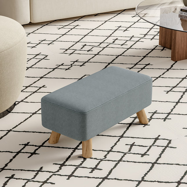 Grey Linen Pouffe Footstool with Wooden Legs