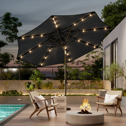 3M Large Garden Parasol Outdoor Beach Patio Umbrella with 24 LED Lights No Base