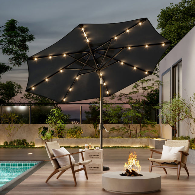 3M Large Garden Parasol Outdoor Beach Patio Umbrella with 24 LED Lights No Base