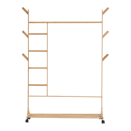 Bamboo Clothes Rack with Bottom Shelf Shoe Clothing Organizer