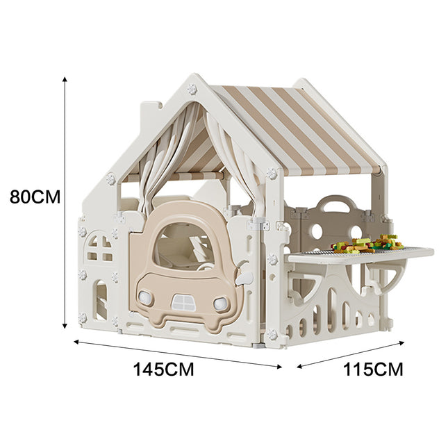 Khaki Playhouse with Storage Rack and Building Block Table
