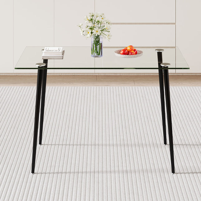 Modern Dining Table with Tempered Glass Tabletop & Metal Legs