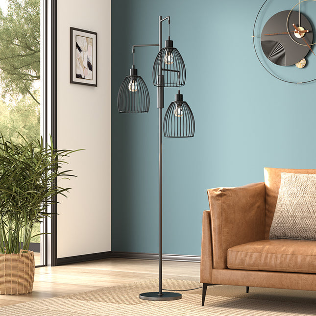 Black Modern Industrial Style 3-head Floor Lamp with Irregular Shade