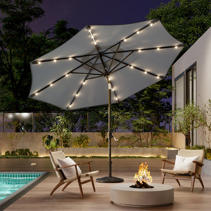 3M Light Grey Large Garden LED Parasol Outdoor Umbrella with Light Sun Shade Crank Tilt with 14KG Round Base
