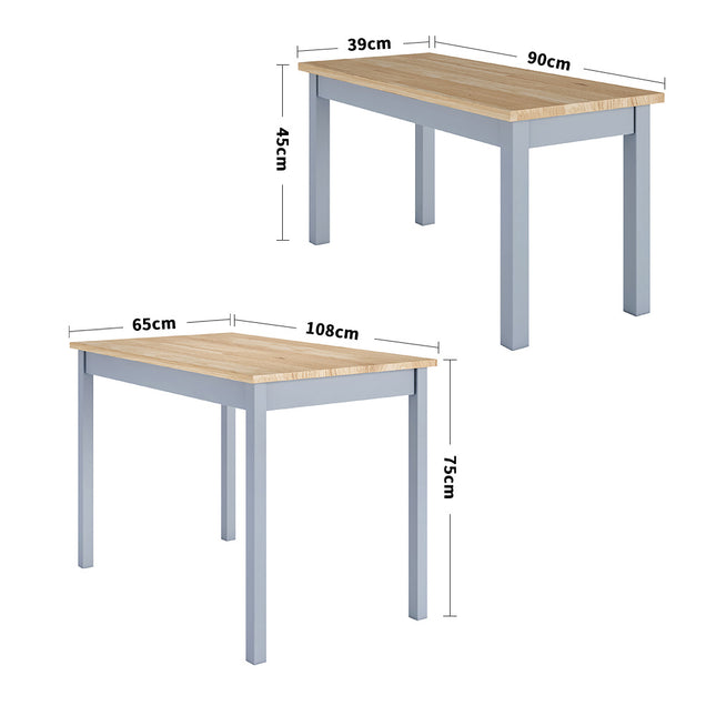 Three contemporary wood dining tables and benches in grey