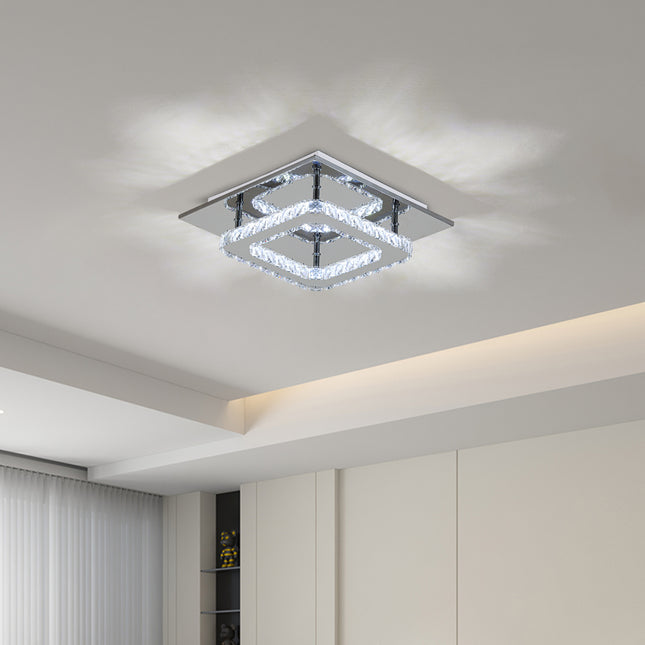 Modern Square Crystal Ceiling Light with Chrome Finish