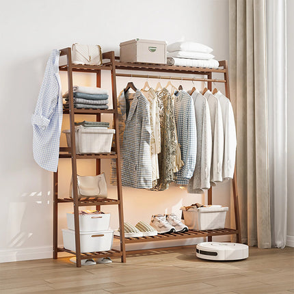 Bamboo Bedroom Garment Clothes Rack Brown 110cm