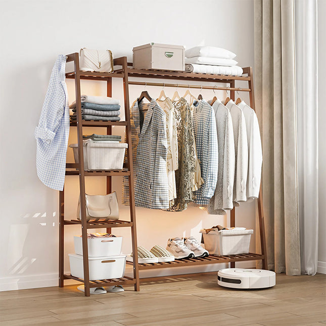 Bamboo Bedroom Garment Clothes Rack Brown 110cm