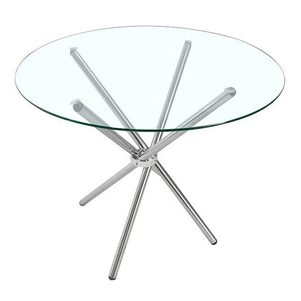 Tempered Glass Crossover Round Dining Table with 4 Chrome Legs