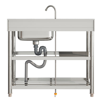 Silver 100cm W Stainless Steel Compartment Sink with Shelves