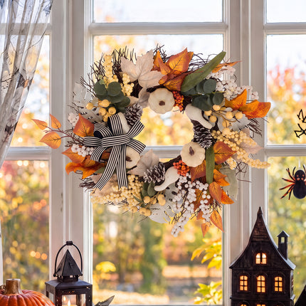 50cm Artificial Fall Wreath for Front Door Halloween Decor