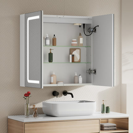 Double-Door Bathroom Mirror Cabinet with LED Lighting