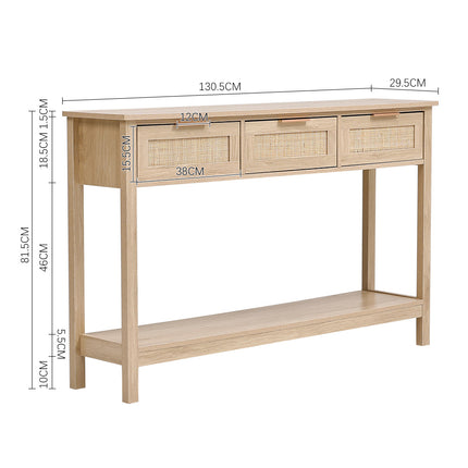 Rustic Wood Console Table with 3 Rattan Drawer