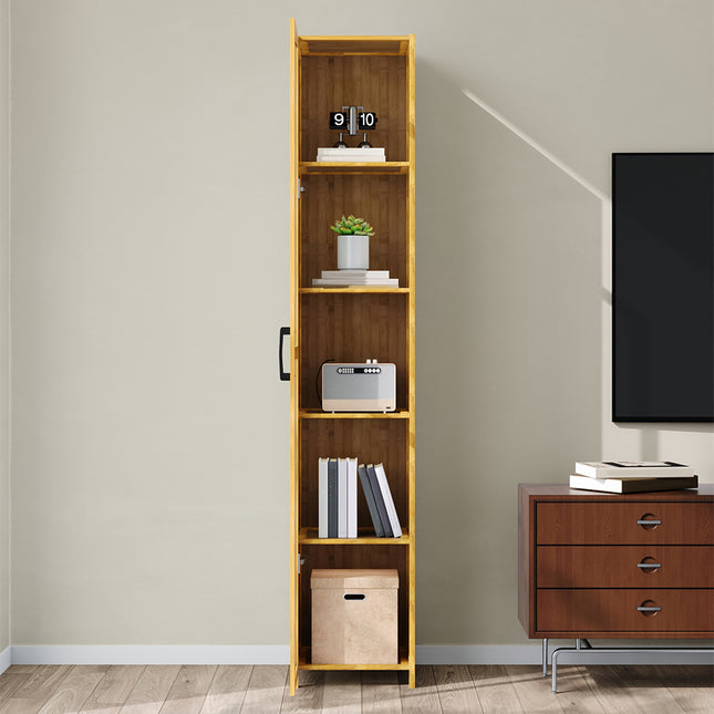 5-Tier Narrow Bookcase Storage Cabinet with Acrylic Door