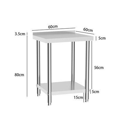 60CM Stainless Steel Working Table with Lower Layer and Back Panel