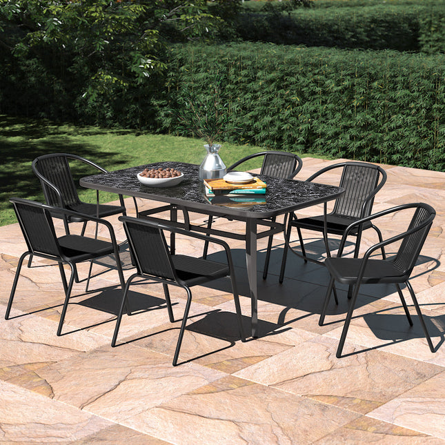 150cm Garden Tempered Glass Black Marble Coffee Table
