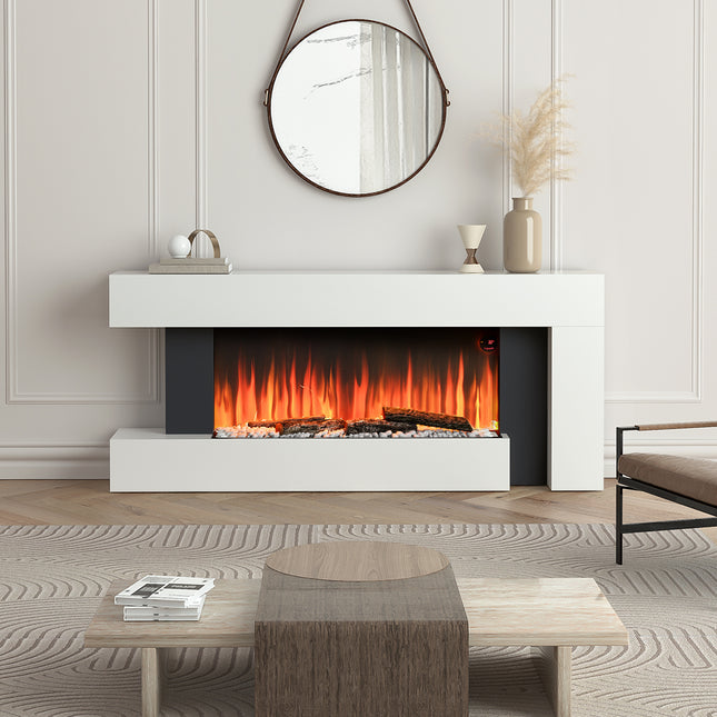 58×132cm Wall-mounted Electric Fireplace with Adjustable Flame and C-Shaped Frame, 7-Day Programmable Timer, Automatic Shut-Off
