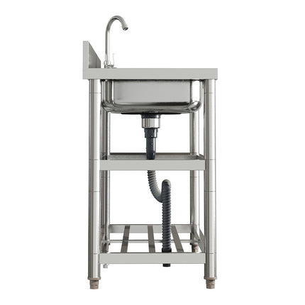 Silver 100cm W Stainless Steel Compartment Sink with Shelves