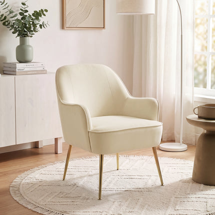Upholstered Comfy Armchair with Gold-Plated Feet