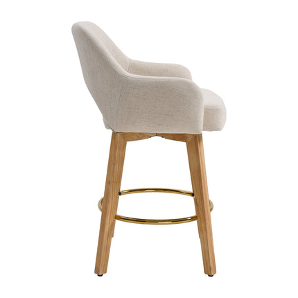 Set of 2 Swivel Chenille Upholstered Bar Stools with Wooden Legs