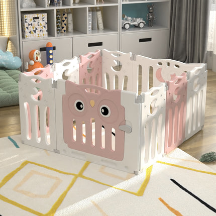 Kids Child Playpen Foldable Safety Gate Fence with Lock Pink 10 Panels